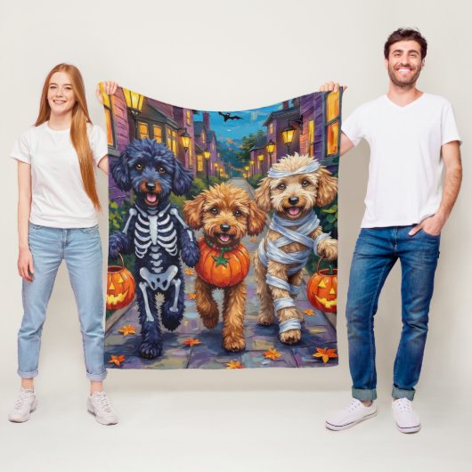 Poedel honden truc-of-behandelen Halloween kostuum Fleece Deken (In situ)