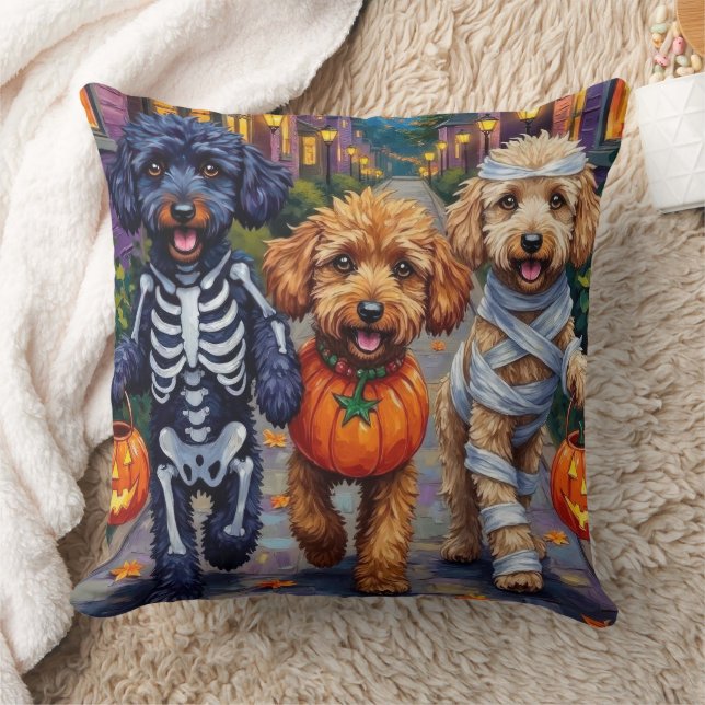 Poedel honden truc-of-behandelen Halloween kostuum Kussen (Deken)