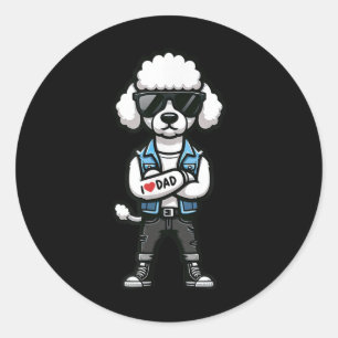 Poedel Ik hou van papa Funny Dog Tattoo Ronde Sticker