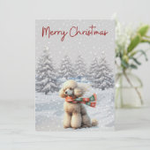 Poedel in de sneeuw kerstkaart (Staand voorkant)