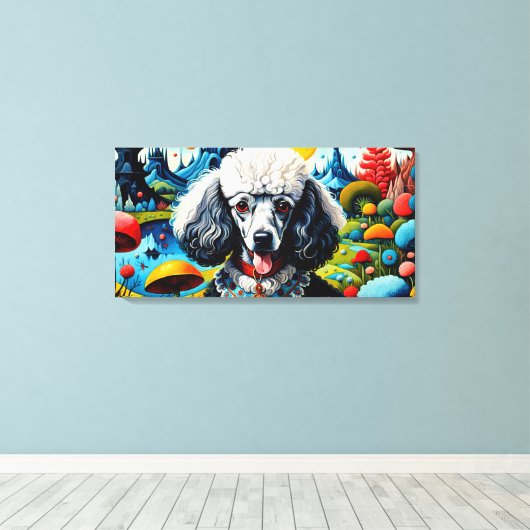 Poedel in de tuin van aardse lekkernijen 2 canvas afdruk (Insitu (Houten vloer))