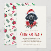 Poedel in een kerstmuts Black Dog Christmas Party Kaart (Voorkant / Achterkant)