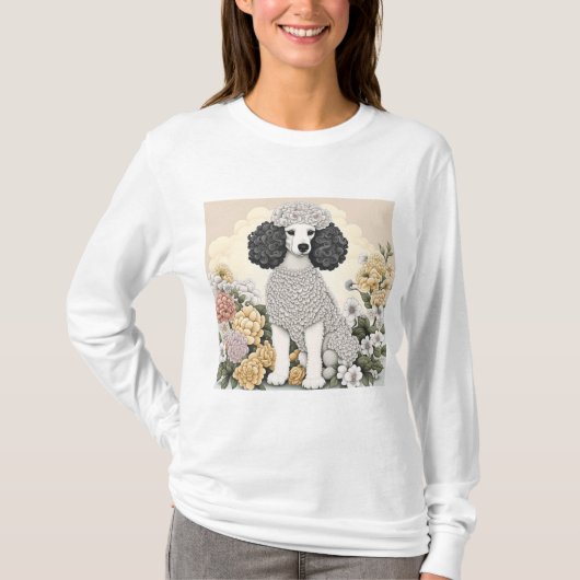 Poedel in Fantasiebloemen  T-shirt (Voorkant)