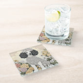 Poedel in grillige bloemen glazen onderzetter (Schuin)