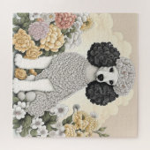 Poedel in grillige bloemen legpuzzel (Horizontaal)