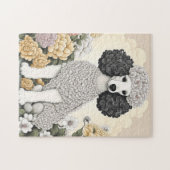 Poedel in grillige bloemen legpuzzel (Horizontaal)