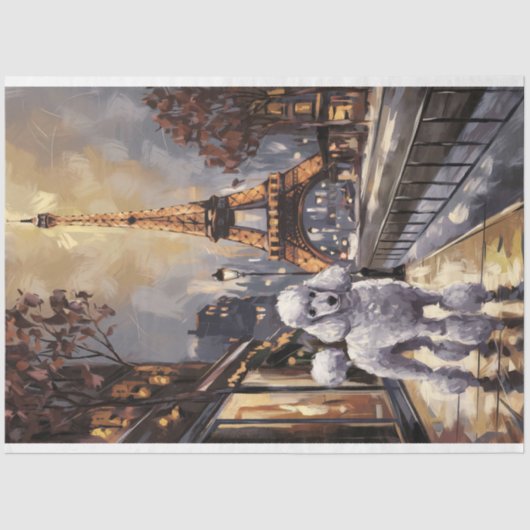 Poedel in Parijs schilderij Decoupage Tissuepapier (Voorkant)