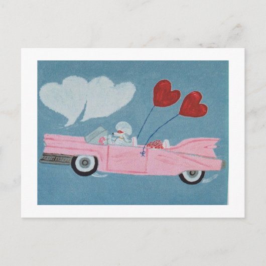Poedel in Roze Cabriolet Briefkaart (Voorkant)