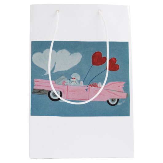 Poedel in Roze Cabriolet Medium Cadeauzakje (Voorkant)