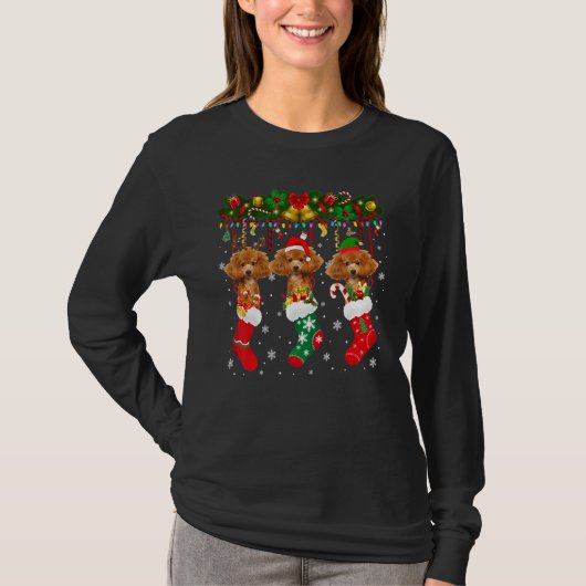 Poedel in sok Xmas rendier Santa Elf Hond T-shirt (Voorkant)