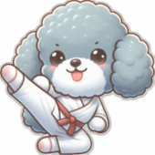 Poedel karate high kick vechtsporten sticker (Voorkant)