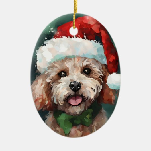 Poedel Kerstborstel schilderen kunstwerk Keramisch Ornament (Voorkant)