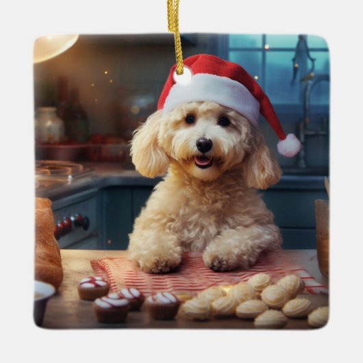 Poedel Kerstkoekjes Feestelijke vakantie Keramisch Ornament (Voorkant)