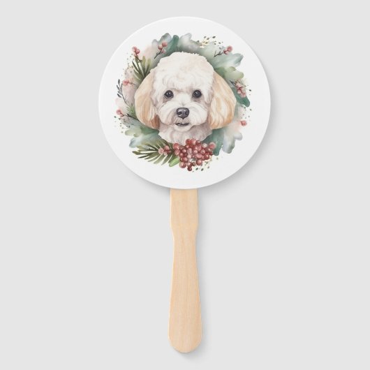 Poedel Kerstkrans Feestelijke Pup Handwaaier (Achterkant)