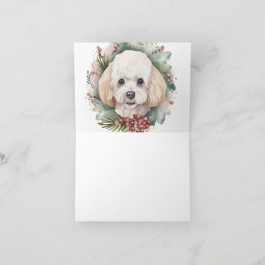 Poedel Kerstkrans Feestelijke Pup Kaart (Binnen)