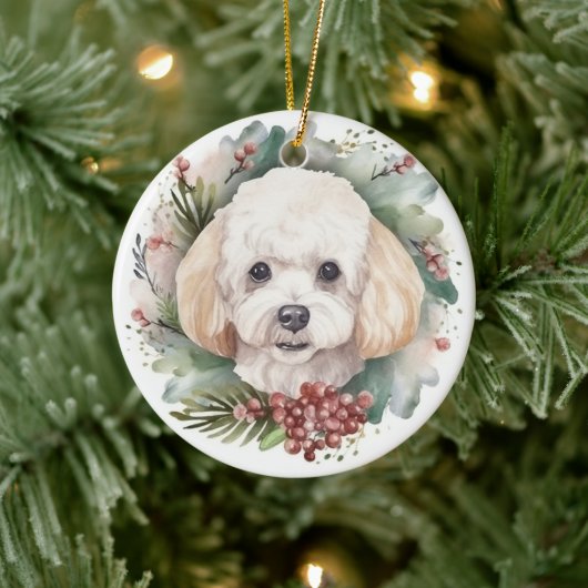 Poedel Kerstkrans Feestelijke Pup Keramisch Ornament (Boom)