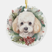 Poedel Kerstkrans Feestelijke Pup Keramisch Ornament (Voorkant)
