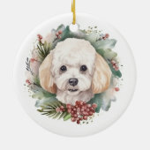 Poedel Kerstkrans Feestelijke Pup Keramisch Ornament (Achterkant)