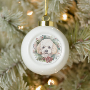 Poedel Kerstkrans Feestelijke Pup Keramische Bal Ornament