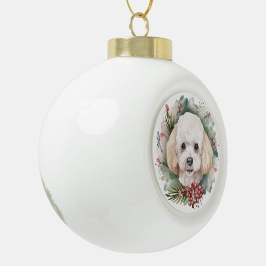 Poedel Kerstkrans Feestelijke Pup Keramische Bal Ornament (Links)