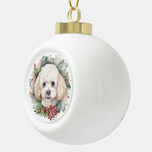 Poedel Kerstkrans Feestelijke Pup Keramische Bal Ornament (Rechts)