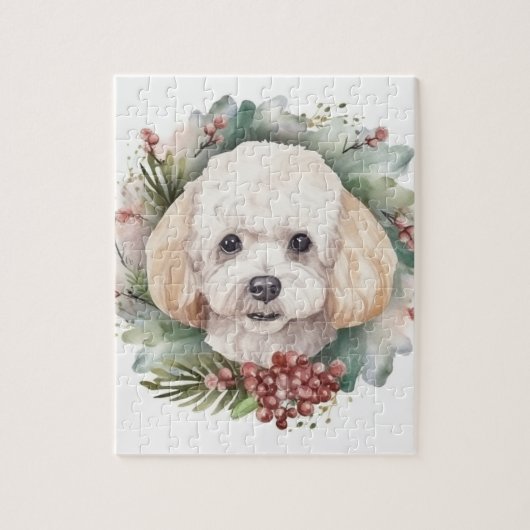 Poedel Kerstkrans Feestelijke Pup Legpuzzel (Verticaal)