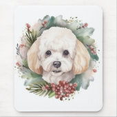 Poedel Kerstkrans Feestelijke Pup Muismat (Voorkant)