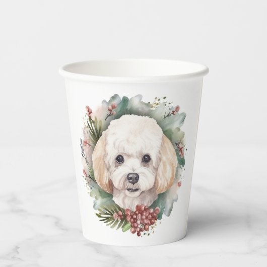 Poedel Kerstkrans Feestelijke Pup Papieren Bekers (Achterkant)