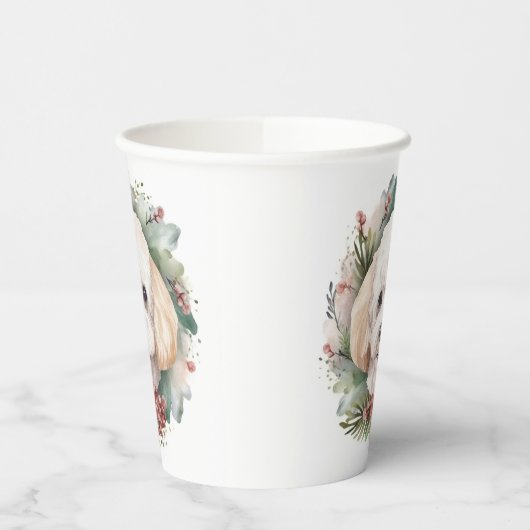 Poedel Kerstkrans Feestelijke Pup Papieren Bekers (Links)