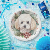 Poedel Kerstkrans Feestelijke Pup Papieren Bordje (Feest)
