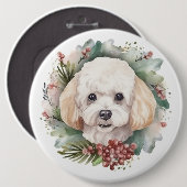 Poedel Kerstkrans Feestelijke Pup Ronde Button 6,0 Cm (Voorkant /achterkant)