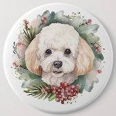 Poedel Kerstkrans Feestelijke Pup Ronde Button 6,0 Cm (Voorkant)