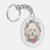 Poedel Kerstkrans Feestelijke Pup Sleutelhanger (Voorkant Links)