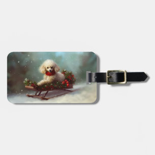 Poedel Kerstmis sneeuw winter Bagagelabel