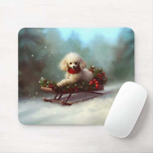 Poedel Kerstmis sneeuw winter Muismat (Met muis)