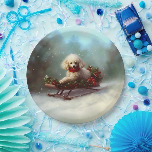 Poedel Kerstmis sneeuw winter Papieren Bordje (Feest)