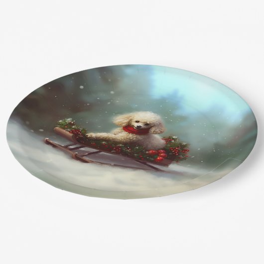 Poedel Kerstmis sneeuw winter Papieren Bordje (Gekanteld)