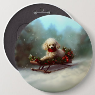 Poedel Kerstmis sneeuw winter Ronde Button 6,0 Cm