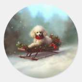 Poedel Kerstmis sneeuw winter Ronde Sticker (Voorkant)