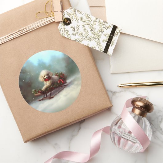 Poedel Kerstmis sneeuw winter Ronde Sticker (Geschenken)