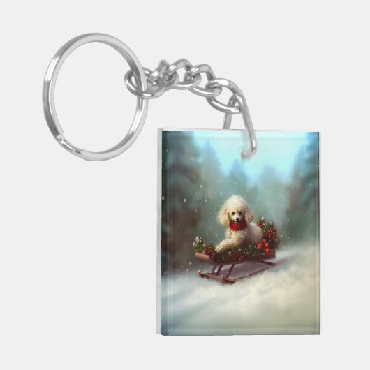 Poedel Kerstmis sneeuw winter Sleutelhanger (Voorkant Links)