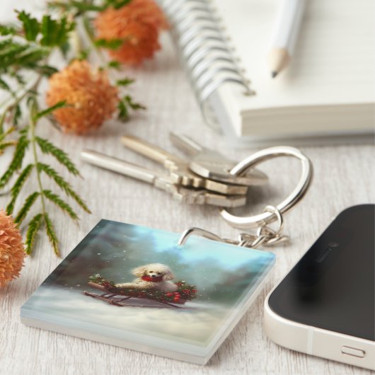 Poedel Kerstmis sneeuw winter Sleutelhanger (Voorkant Rechts)