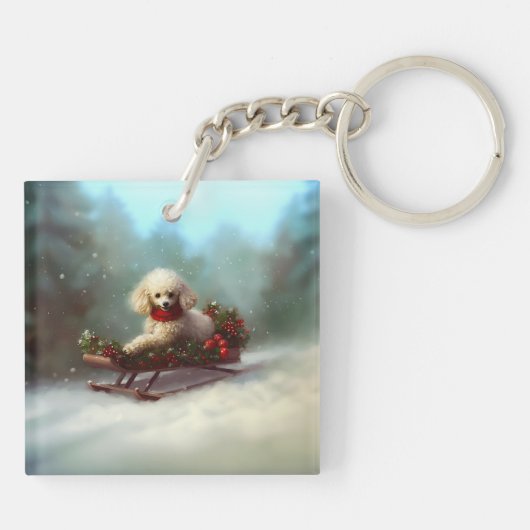 Poedel Kerstmis sneeuw winter Sleutelhanger (Achterkant)