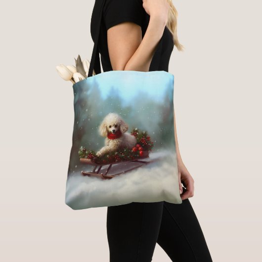 Poedel Kerstmis sneeuw winter Tote Bag (Dichtbij)