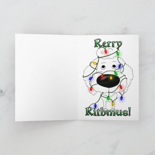 Poedel - kerstverlichting feestdagen kaart (Binnen)