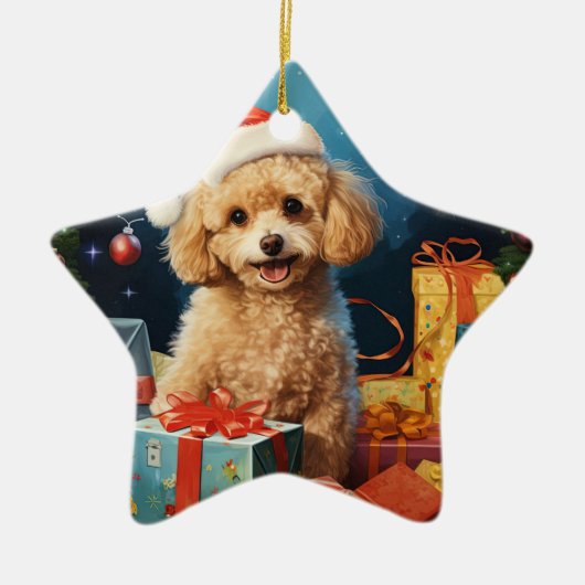 Poedel kerstversiering, cadeau voor Hondenliefhebb Keramisch Ornament (Voorkant)