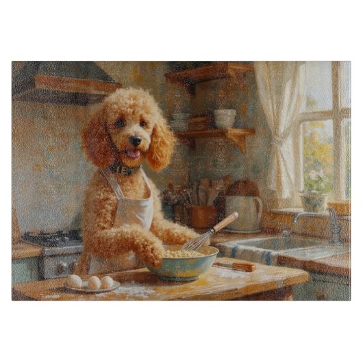 Poedel Kookt in Keuken Snijplank (Voorkant)