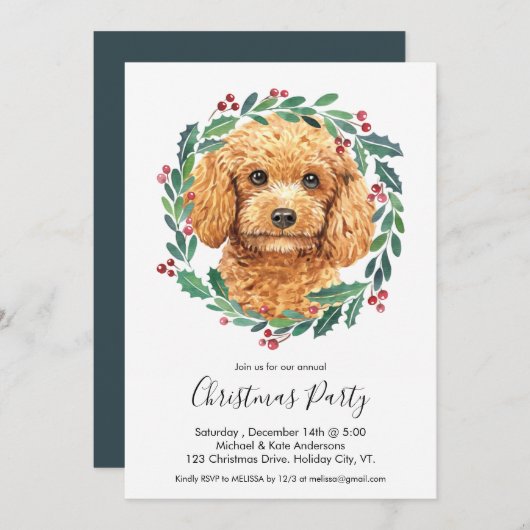 Poedel Leuke Hond Elegant Krans Kerstfeest Kaart (Voorkant / Achterkant)