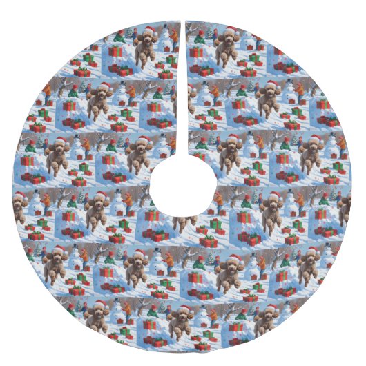 Poedel loopt in de sneeuw met kerst Pet Kerstboom Rok (Voorkant)