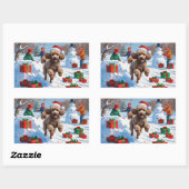 Poedel loopt in de sneeuw met kerst Pet Rechthoekige Sticker (Vel)